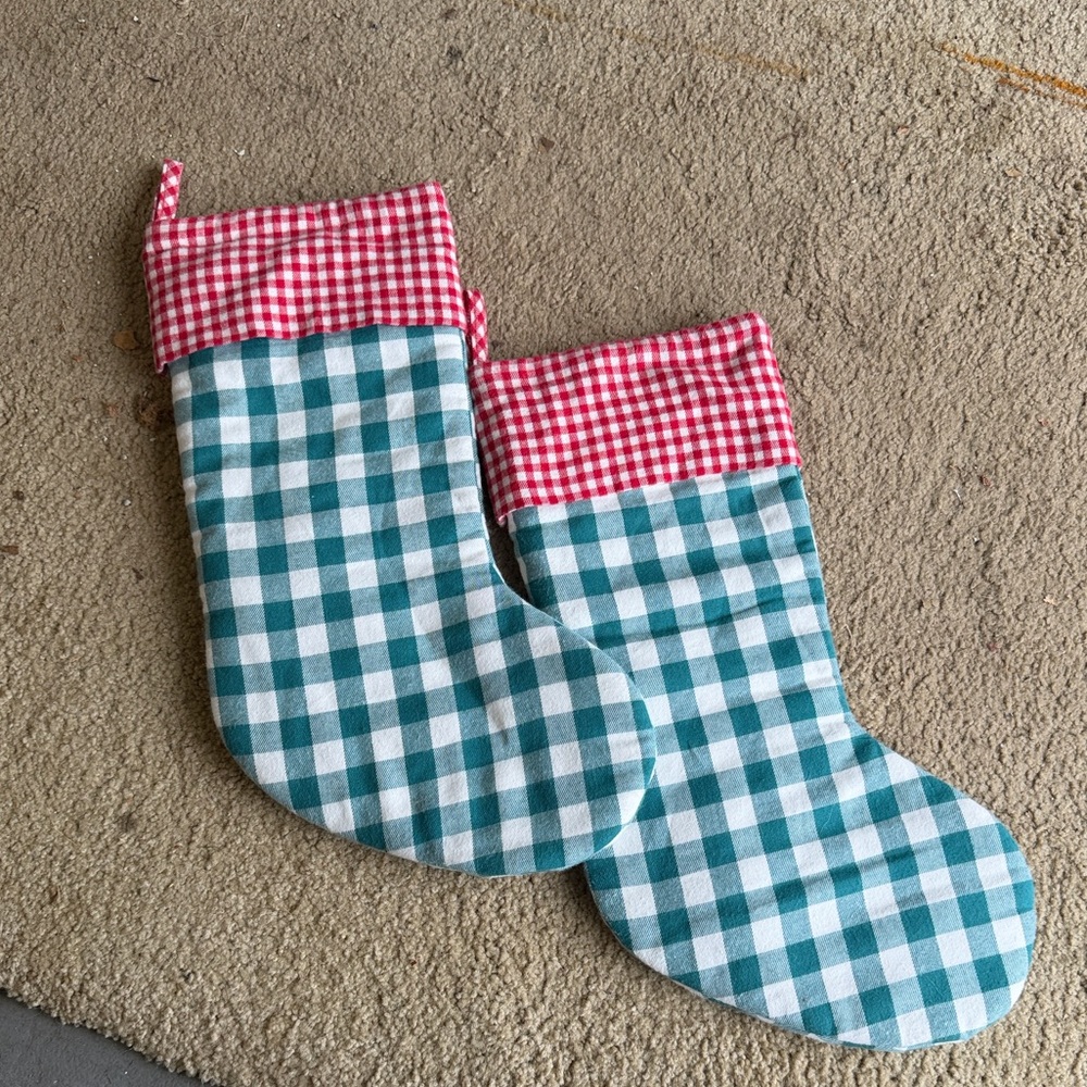 Lands End x Draper James Red and Blue Checkered Christmas Stockings